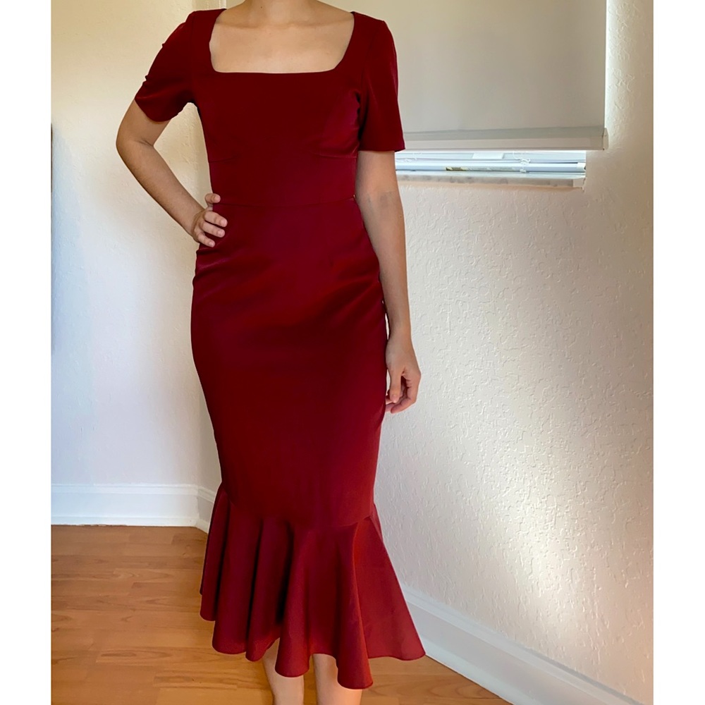 Short Sleeve Midi Pencil Dress with Pep Hem